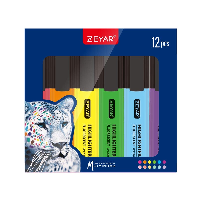 ZEYAR Highlighter, Chisel Tip Marker Pen, AP Certified, Assorted Colors, Water Based, Quick Dry (12 Colors) - Image 4